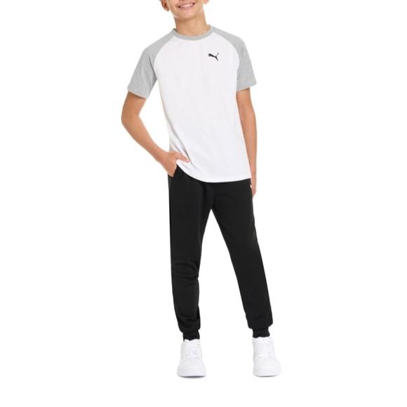 Puma Kids White and Gray T-Shirt with Black Pants - Picture 1 of 8
